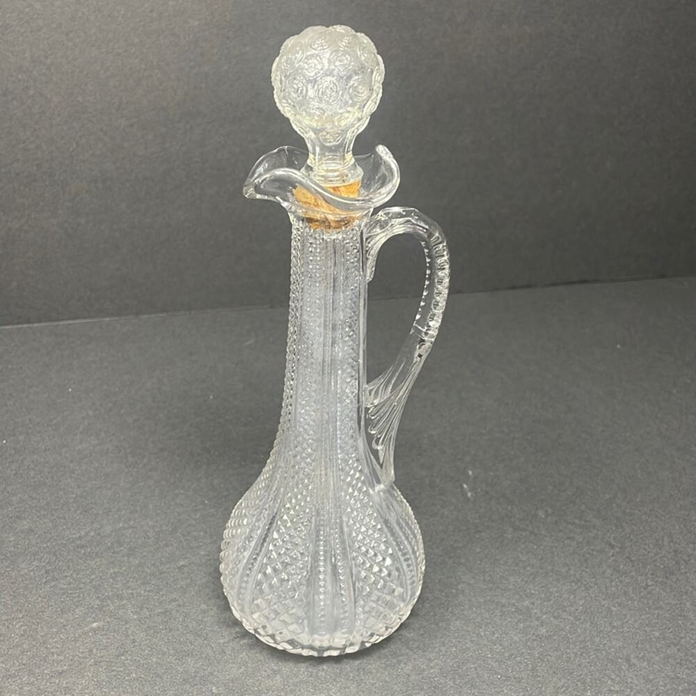Vintage Cut Glass Cruet with Cork Stopper ~ American Brilliant Period 1876-1917
